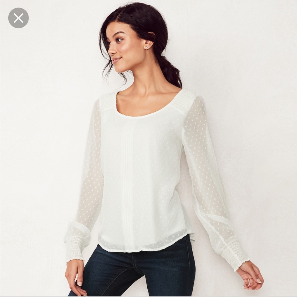 Lauren Conrad Smocked Swiss Dot Top